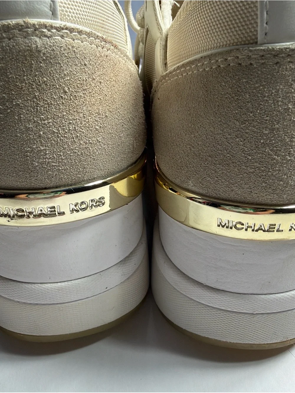 Michael Kors Cream and Gold MK Lace-Up Sneakers